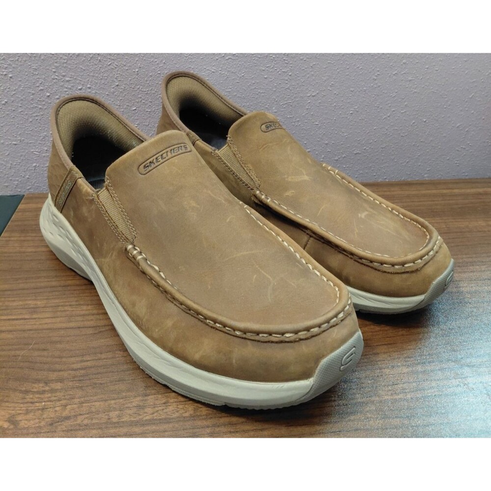 Skechers Loafers Shoes Hands Free Slip-ins Parson Oswin Brown Leather Sz 10.5